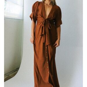 Free People NWT Small Tie-Front Maxi Dress in Rich Brown